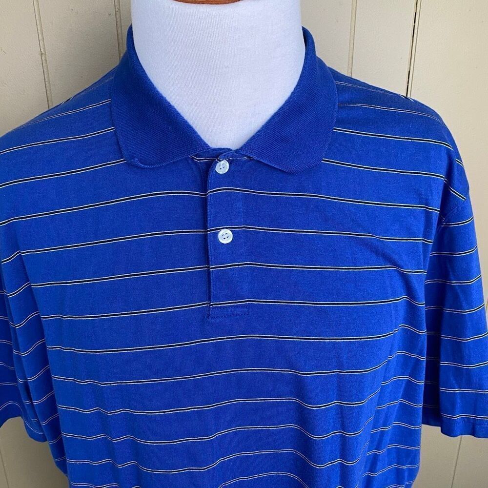 Bugle Boy men 2XL short sleeve cotton blend 2 button collar polo blue stripe - Picture 2 of 8